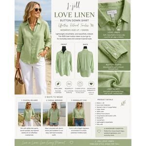 J Jill Love Linen Shirt Button Down Green SZLP Classic Coastal Classic Top